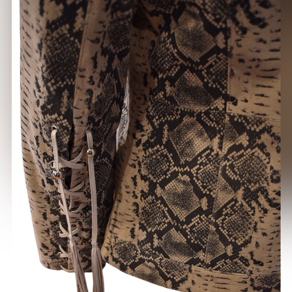Vintage Pamela McCoy Snake  Printed Fringe Leather Jacket - Picture 4 of 8